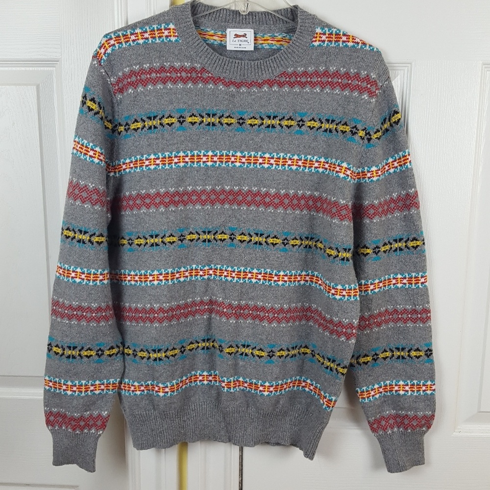 Le Tigre Gray Stripes Crewneck Men's Sweater Med